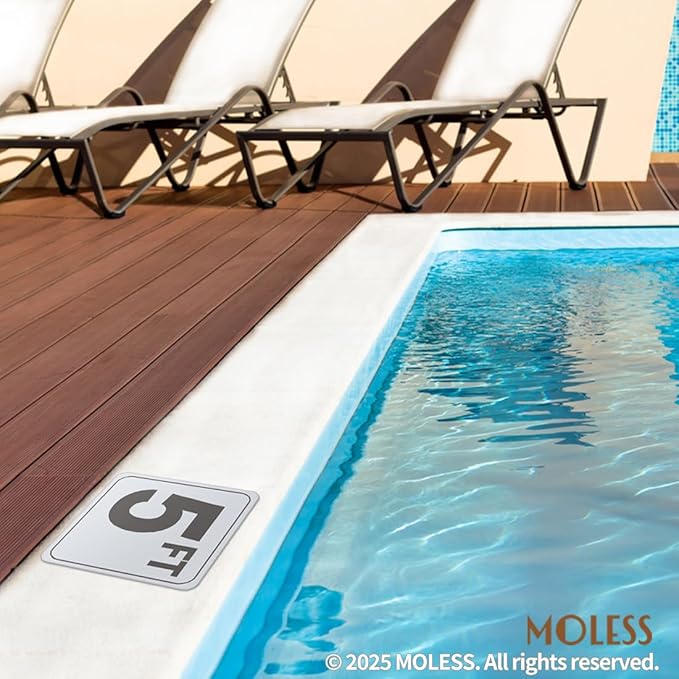 5FT Pool Depth Marker Stickers – 6x6″ Anti-Slip Vinyl Tile Stickers for Swimming Pool Safety Signs, Adhesive Pool Depth Markers for Decks, 5 FT (1 Pack)