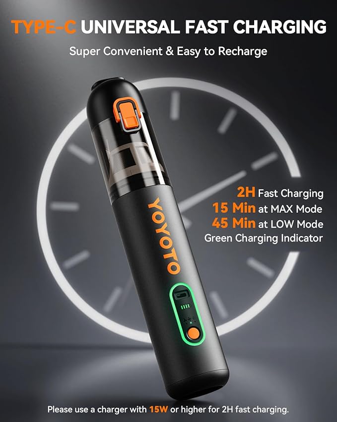 yoyoto Car Vacuum, Handheld Vacuum Cordless with 21000Pa Powerful Suction & 3 Modes, 4-in-1 Portable Hand Held Mini Vacuum Cleaner Rechargeable, Ultra Light for Car Home Office (Black)