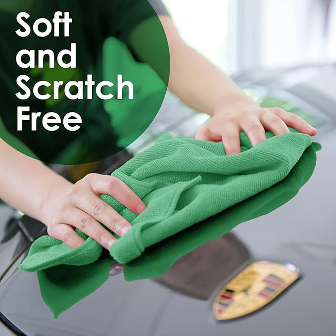 Avalon Towels Microfiber Cleaning Cloths (Value Pack of 48) - Size 16 x 16 Inches, Highly Absorbent Cleaning Rags, Lint Free, Reusable and Washable, Microfiber Towels for Cars (Green)