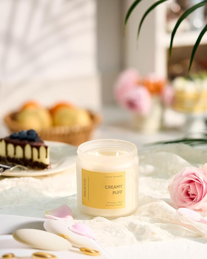 M&SENSE Sandalwood Gardenia Vanilla Scented Candle, 70-Hour Burn Time 2-Wick 11.6oz Natural Soy Wax Non Toxic Candle Aromatherapy for Home Decor Birthday Gifts Easter Supplies