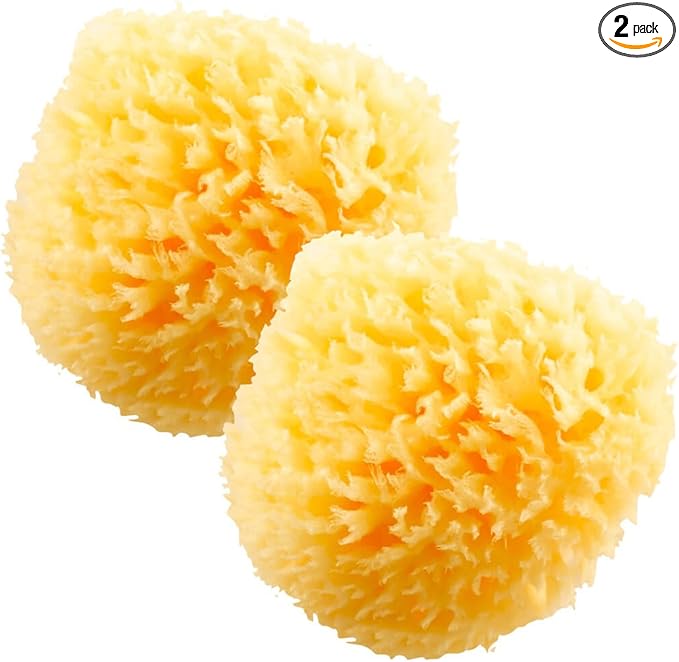 HartFelt Natural Bath Sponge 4in Ultra Soft Premium Sea Wool Sponge Soft on Tender Skin, Biodegradable, 2pk