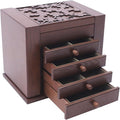 Wooden Jewelry Box for Women, 5-Layer Wooden Jewelry Organizer Boxes with 4 Drawers, Vintage Solild Wood Storage Case for Jewelries, Watches, Necklace, Ring (Dark Brown)