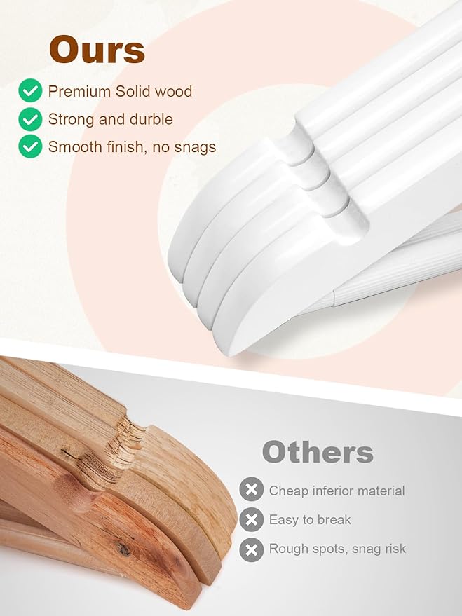 HOUSE DAY White Wooden Hangers 30 Pack, Solid Wood Hanger with Non Slip Pant Bar, Heavy Duty Wooden Coat Hanger for Closet, Smooth Finish Wood Clothes Hangers for Shirts, Suits Jackets, Dress