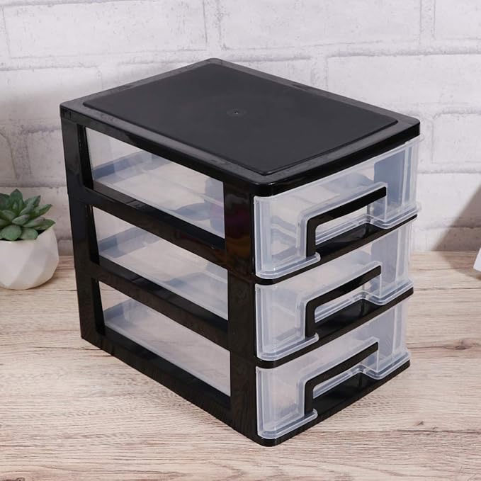 DOITOOL 3 Tier Plastic Drawer Type Closet Plastic Home Office Storage Organizer Makeup Organizer Storage Station Cubes Cosmetics Jewelry Box for Bathroom Dorm Desk Office
