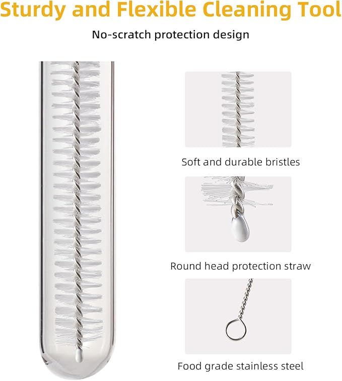 ZRHR Straw Cleaner Brush Kit 10 pcs, 12 inche Extra Long Sizes of Straw Brushes for 40/30/20/14 oz Stanley Mug, Water Bottle, Sippy Cups, Pipes, Stainless Steel Drinking Straws, Tubes