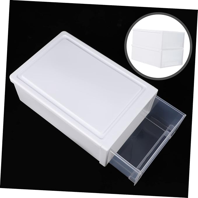 Happyyami Drawer-style Storage Boxes 2 Pack Shoe Boxes Lids Plastic Stacking Drawers Organizing Storage Clothes Containers