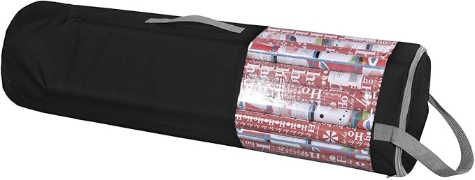 ProPik Wrapping Paper Storage Organizer Bag, Store Up To 24 Rolls 40 Inch, Heavy Duty Polyester plus PVC Clear Bag with Handles and Zippered Top for Gift Wrap and Ribbons (Black)