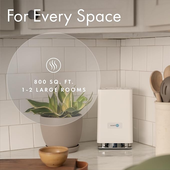 ScentAir Whisper Home | White Diffuser Machine, Scents up to 800 Sq. Ft Room, Compatible with Alexa & Google, WiFi & Bluetooth Enabled - ScentAir Cartridge White Tea & Thyme