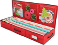 Primode Wrapping Paper Storage Container | Gift Wrap Organizer Under Bed | 41”x14”x6” | Fits 18-24 Rolls Up to 40” | 600D Oxford | Box Holder with Pockets for Ribbon, Bows and Accessories (Red)