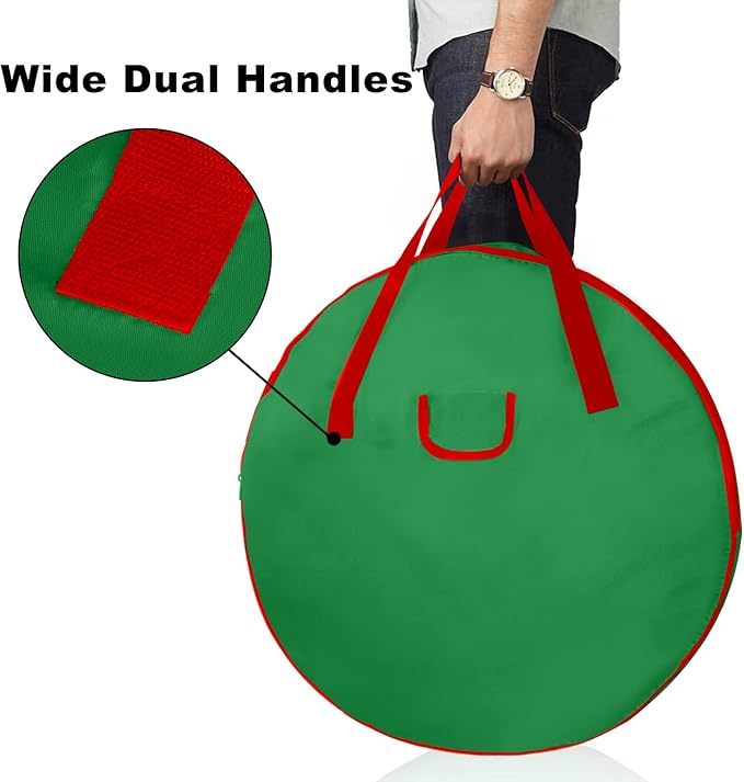 Christmas Wreath Storage Bag 36inch -Large Christmas Wreath Storage Container-Durable Oxford Fabric, Dual Zippered, Easy to Slip the Wreath in & Out, Protect Wreath Garlands from Dust-Green,Pack of 2