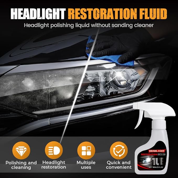 PUNHAIL Automotive Headlamp Restoration Fluid Kit, Headlight Restoration Kit Car Headlight Restorer with Sponge and Towel, Headlight Cleaner and Restorer Kit for Car (2pcs)