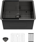 Lordear 23 Black Laundry Sink Stainless Steel - 23" x 18" x 12" Undermount Sink Single Bowl 16 Gauge Stainless Steel Deep Laundry Room Utility Sinks Handmade Under Counter Kitchen Basin,Gunmetal Black