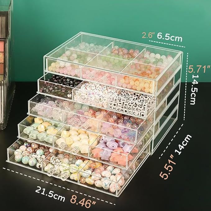 Earring Storage Box Organizer 5 Drawers Jewelry Organizer Acrylic Jewelry Storage Box Holder Compartment Transparent Display Storage Case Gift for Women Girls (30 Girds)