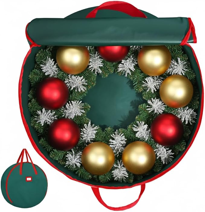 HOLDN’ STORAGE Premium Wreath Storage Bag - Durable Material - Waterproof - Heavy-duty Christmas Storage Container for Xmas Wreath with Dual Zipper Closure, Tear-proof, 36"W x 8"D - Green