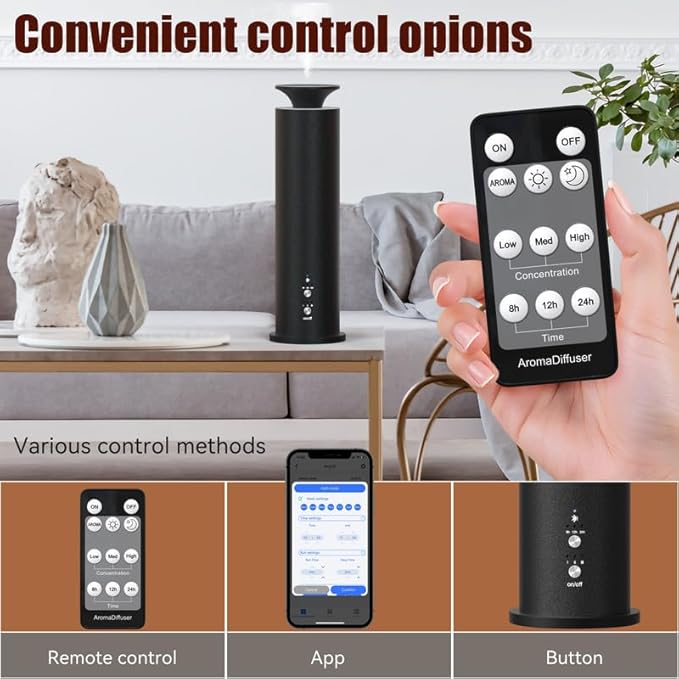 Waterless Diffuser Machine Scent Air Machine Covers 1800 Sq Ft for Home Diffusers Essential Oil Diffusers Studio Scent Diffuser Large Room Fragrance App Remote Control Capacity 3.5 Oz Carbon Black