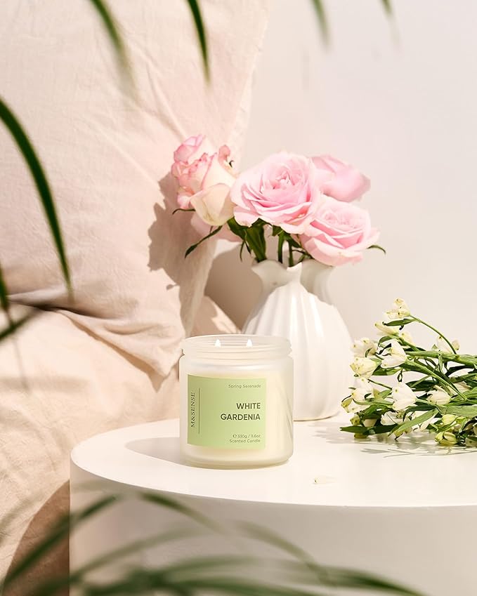 M&SENSE White Gardenia Scented Candle - 11.6oz Natural Soy Wax 70-Hour Long Lasting Burn Time Non Toxic, 2-Wick Spring Flower Candle Easter for Home Decor Aromatherapy Gifts for Mom