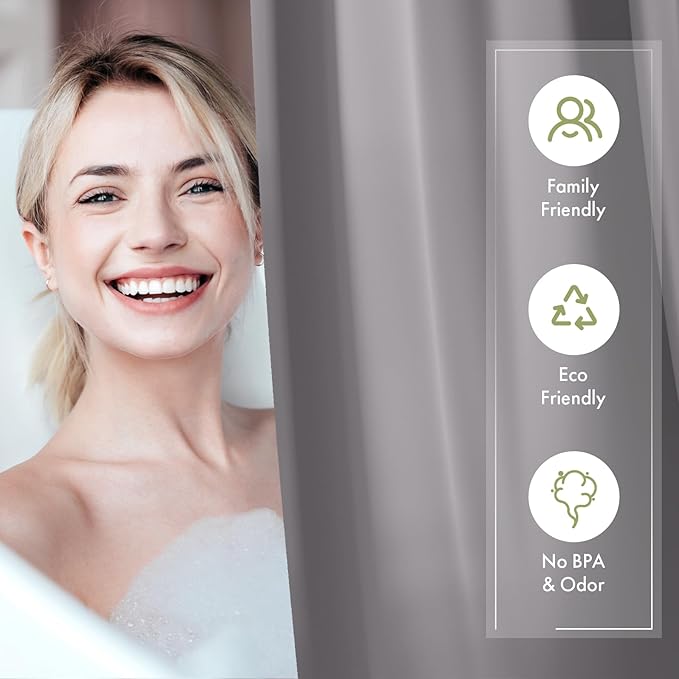 AmazerBath Extra Long Shower Curtain Liner, Grey Shower Liner 84 Inches Long, 72x84 Plastic Shower Curtain Liner, Cute Tall Shower Liner, PEVA Bathroom Shower Curtain Liners with 3 Magnets