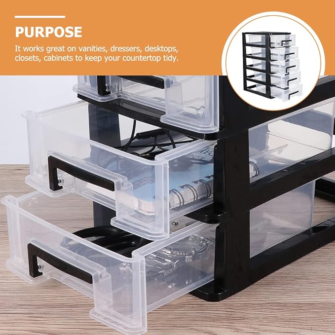 DOITOOL 5 Tier Plastic Drawer Type Closet, 12.36"H x 6"L x 8.3" W Home Office Storage Organizer, Makeup Organizer Station Cube, Cosmetics Jewelry Box for Bathroom, Dorm, Desk, Countertop, Office