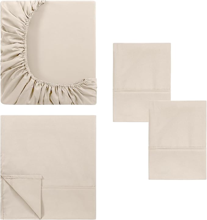 Modern Threads Soft Microfiber Solid Sheets - Luxurious Microfiber Bed Sheets - Includes Flat Sheet, Fitted Sheet with Deep Pockets, & Pillowcases Egg Shell California King