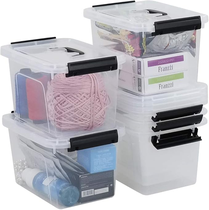 Farmoon 6 Quart Clear Lidded Storage Bin, Small Plastic Container Box with Handle, 6 Packs, R