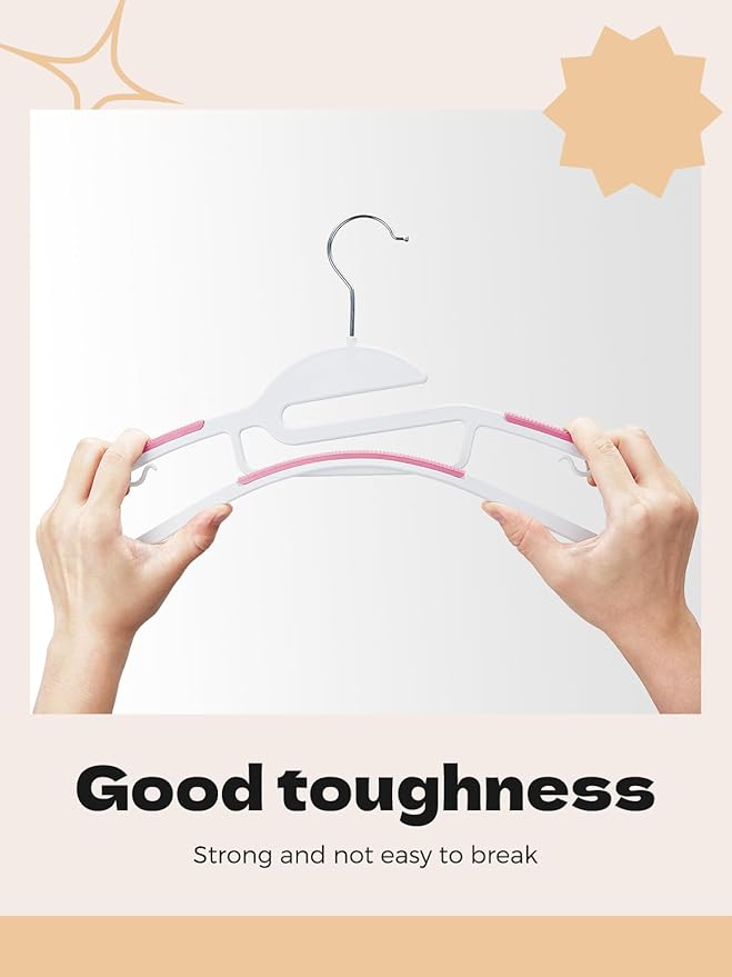 HOUSE DAY Pink Plastic Hangers 50 Pack, Slim Space Saving, Non Slip Hangers with Rubber Pads, Sturdy Coat Hanger for Closet, S-Shaped Clothes Hanger for Shirt, Suit, Pant, Skirt