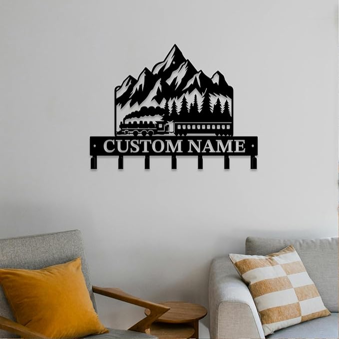 Personalized Train Metal Keys Hooks,Custom Name Metal Train Keys Hooks,Black Metal Train Wall Home Storage Decorative Keys Hooks,Key Holder Hooks for Wall (Style C)