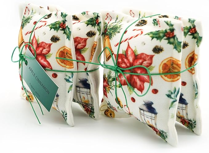 AUCUDA 4pcs Apple Cinnamon Sachet Bags for Spring Decorations Drawers and Closets, Scented Potpourri Packets for Women Outfits, Fragrance Pillow for Bedroom Indoor, Fresheners for Holiday.