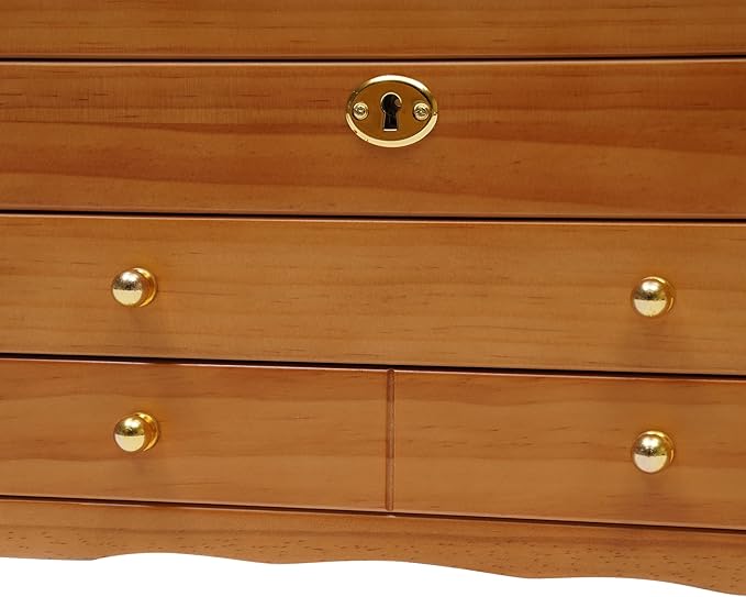 Wooden Jewelry Box,Vintage Jewelry Organizer with Lock,3 Layers Large Capacity Jewelry Holder Watches Necklace Ring Storage Box (Wooden)