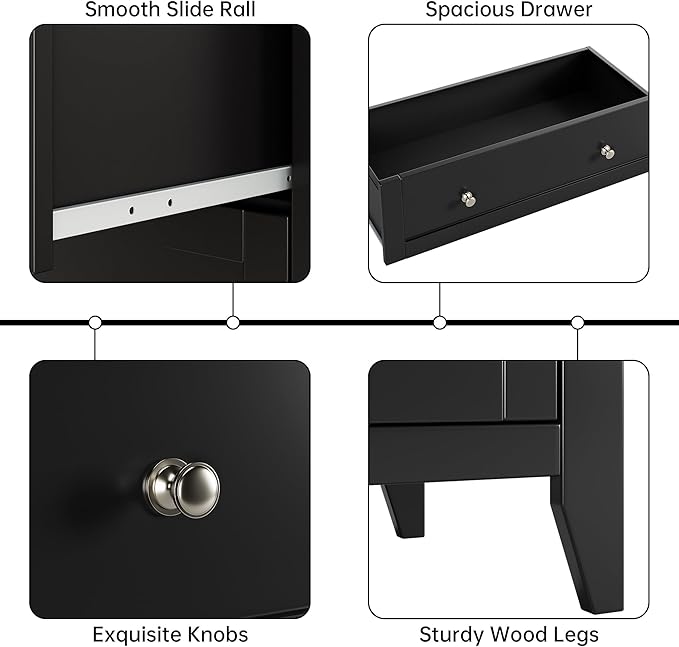 Modern 5 Drawers Dresser for Bedroom, Tall Wood Chest of Drawers for Clothes, Big Storage Dressers Organizer with Gold Handles & Deep Drawers, Living Room, Closet, Hallway, Black