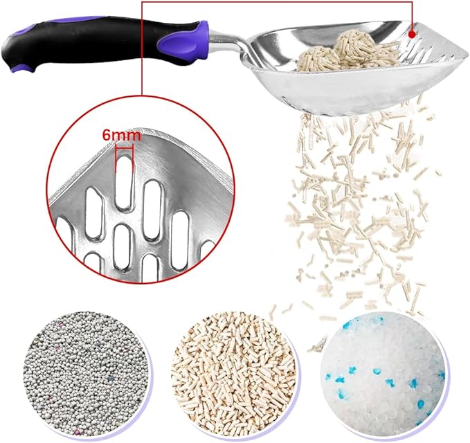 Apidgrowth Cat Litter Scoop-Metal Cat Scooper-Long Handle Scoop,Cat Scooper-Poop Sifting-Mesh Shovel-Suitable for Cat Litter Box (Purple)