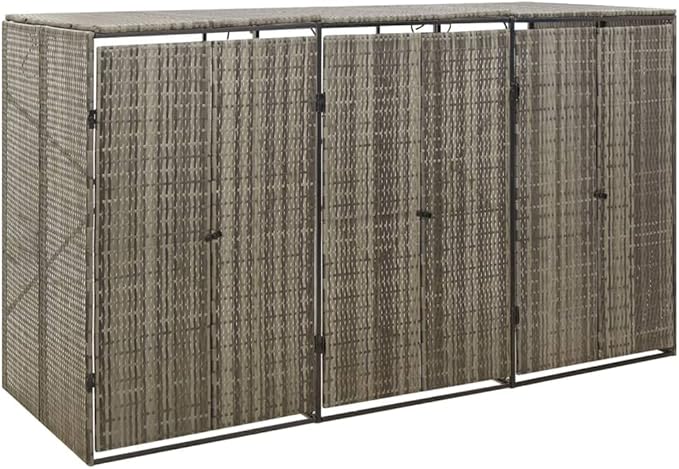 Triple Wheelie Bin Shed Garbage Can Storage Shed, PE Trash Container Management Unit, Outdoor Patio Recycling Dustbin Trash Shed, Gray 81.5"x31.5"x46.1" Poly Rattan