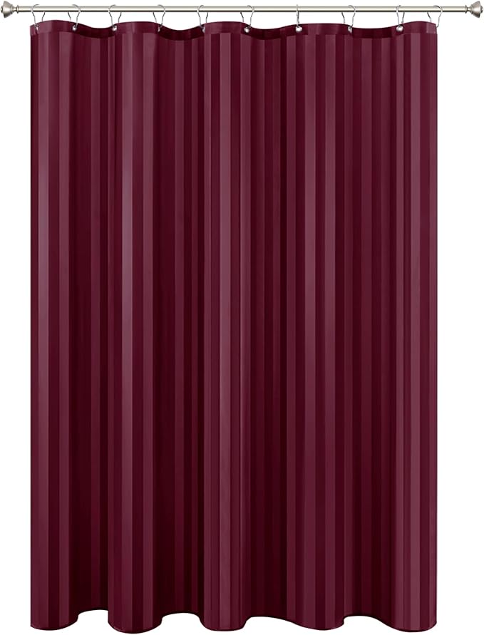 Biscaynebay Fabric Shower Curtain or Liner 72" by 72", Burgundy Water Repellent Damask Stripes Bathroom Curtains Machine Washable