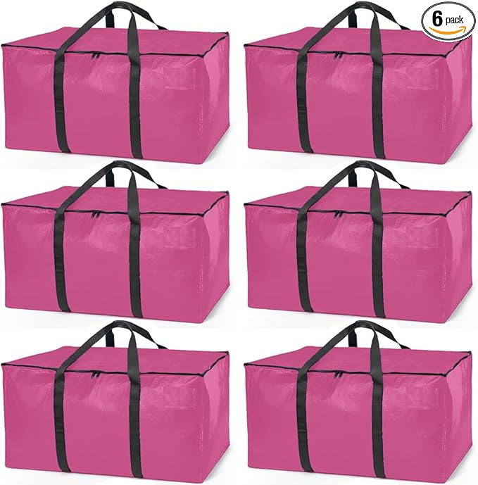 ClearSpace Heavy Duty Moving Bags or Storage Bags – Pink Storage Bins with Lids, Large Moving Boxes with Backpack Straps & Zippers,– Packing Box & Moving Supplies for College Dorm, 6 Pack