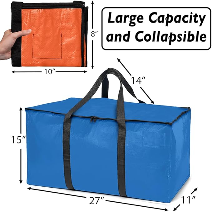 ClearSpace Heavy Duty Moving Bags or Storage Bags – Storage Bins with Lids, Large Moving Boxes with Backpack Straps & Zippers,– Packing Box & Moving Supplies for College Dorm, 8 Pack