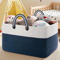 OIAHOMY 75L Large Blanket Basket, 22”x17”x12” Rectangle Woven Baskets For Storage, Nursery Blanket Storage Living Room, Toy Box With Long Handle-Gradient Blue With White