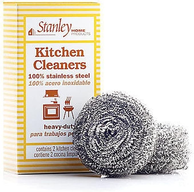 Stanley Home Products Stainless Steel Scrubbers – Rust Resistant Sponge for Pots, Pans, Grills, Ovens, Sinks and Tools – Metal Scrubbers for Kitchen & Garage Cleaning (1 Pack - 2 Count)