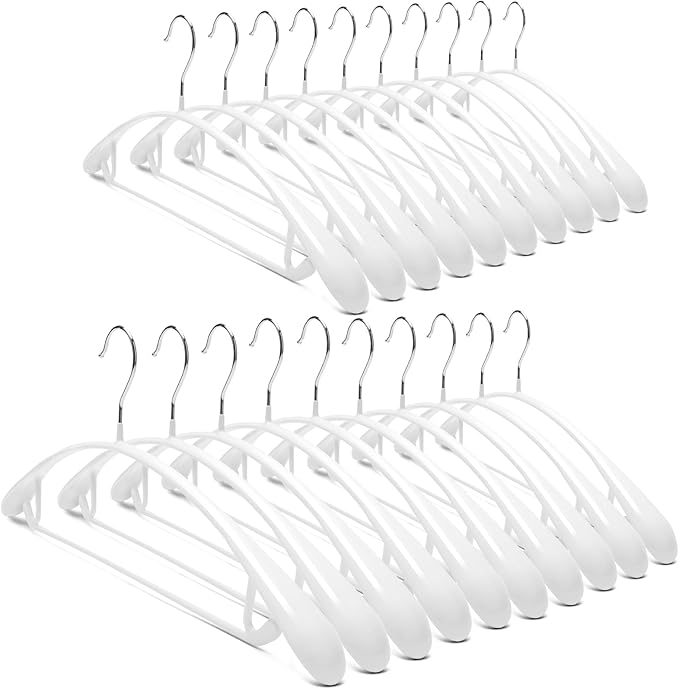 Nature Smile Non Slip PVC Coating Sweater Hangers,Dress Suit Coat Hangers,Wide Shoulder Bump Free Golf T Shirts Clothes Hangers (White Color 20 Pack)