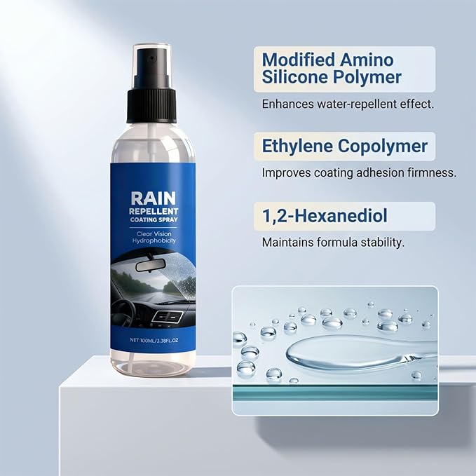 Hydrophobic Rain Guard, Anti-Fog Car Windshield Protector, 100ml Automotive Glass Cleaner and Rain Repellents, Sturdy Liquid Vehicle Accessory, Truck SUV RV Window and Mirror Protection