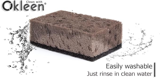 Okleen Taupe Multi Use Scrub Sponges. Made in Europe. 18 Pack, 4.3x2.8x1.4 inches. Best Odorless Durable Brown Heavy Duty Scrubber for Kitchen and Household Cleaning