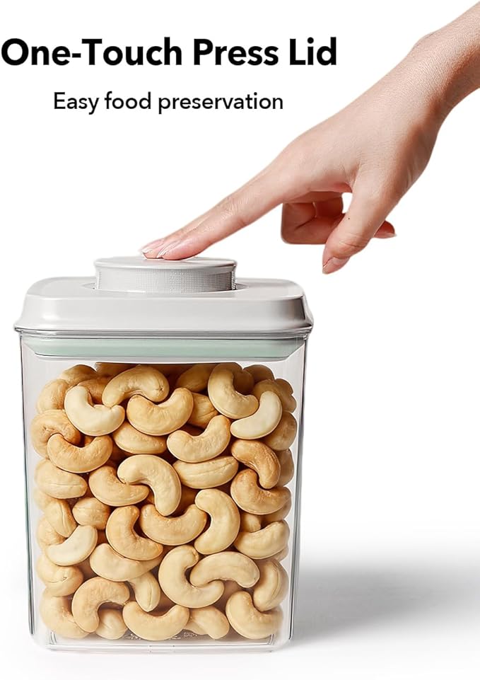 EQI Airtight Food Storage Containers Set with One-Touch Lid, 4-Pack (4.22 QT / 4.0 L) Best Value Stackable Durable PET for Complete Kitchen Pantry Organization