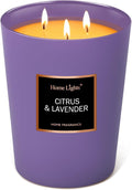 HomeLights Scented Candles - Large Jar Aromatherapy, Natural Soy Wax, 130 Hour Long Burning, Citrus & Lavender