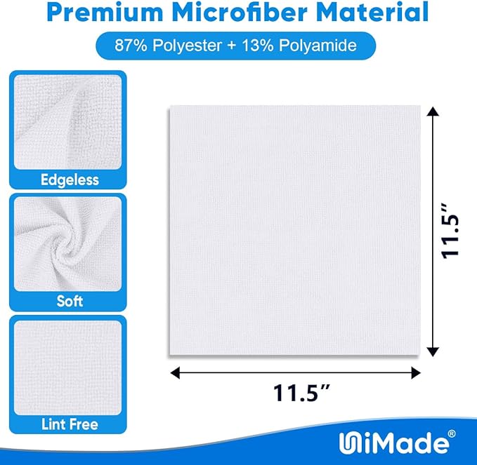 UNIMADE Shop Towel Rags, 50 Pack Reusable Shop Rags Bulk Microfiber Cleaning Cloth Lint Free Cleaning Towels for Car Kitchen Automotive Bar Mechanic Restaurant Garage, 11.5"x 11.5", White