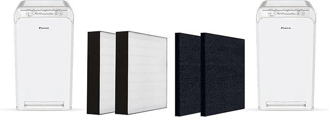 Daikin Room Air Purifier Bundle, HEPA Air Purifier with Pre-filter, Carbon, and UVC LED Light Filtration, Zero Ozone, CARB Certified, Includes 2 Purifiers and 2 sets of Replacement Filters