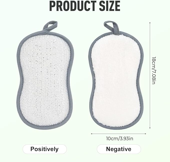 Multipurpose Cleaning Sponges, Non Scratch Double-Sided Heavy Duty Scrub Sponges, Silver Stainless Steel and Multi-Layer Fiber, Metal Scrubbing Pads Sponge Cloths for Home Kitchen (5)