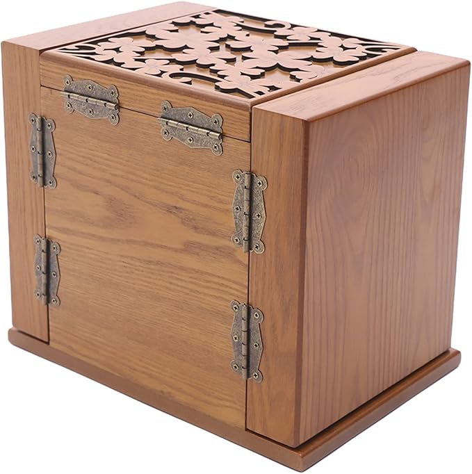 Eapmic Extra Large Four-Leaf Carved 5 Layers Wooden Jewelry Box Jewelry Case Cabinet Armoire Ring Necklacel Gift Storage Box Organizer(5 Layers,Brown,Style 1)