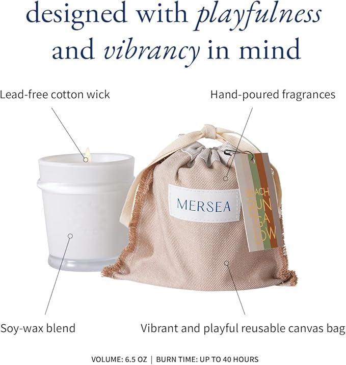 MERSEA Beach Bungalow Sandbag Candle, Scented Candle with Canvas Bag (6.5 oz)
