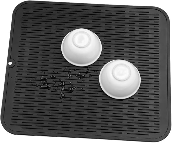 MicoYang Silicone Dish Drying Mat for Multiple Usage,Easy clean,Eco-friendly,Heat-resistant Silicone Mat for Kitchen Counter or Sink,Refrigerator or Drawer Liner Black XL 18 inches x 16 inches