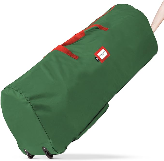 Handy Laundry Rolling Tree Storage Bag - For 9-Foot Artificial Christmas Holiday Tree. Zippered Bag, Carry Handles and Wheels for Easy Transport. Protects Against Dust, Insects, and Moisture. (GREEN)