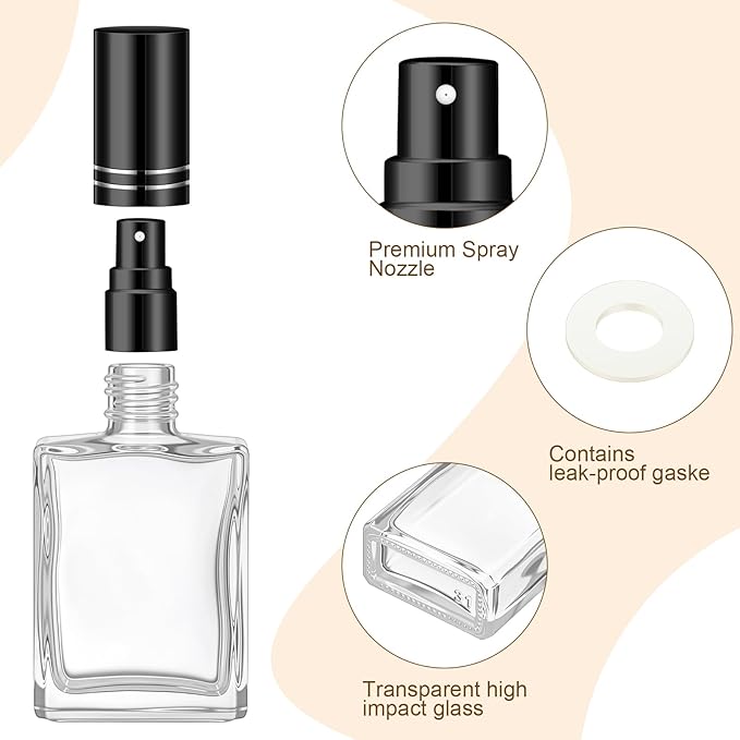 Domensi 60 Pcs 15 ml Glass Perfume Bottles Mini Glass Empty Spray Atomizer Bottles Bulk Refillable Perfume Dispenser Container with Pump Tool for Travel Skin Care (Black)