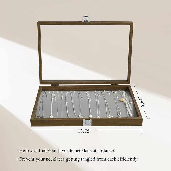 Stratalife Necklace Box Necklace Holder Organizer Wooden Jewelry Box Jewelry Storage Display for Vendors Organizer Tray with Clear Lid Vintage Style